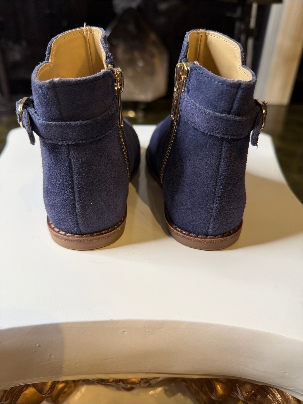 Janie and Jack Navy Suede Zip Ankle Boots Size 7 - Picture 5 of 12